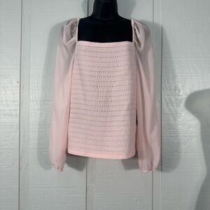 Halogen Pink Smocked Sheer Long Sleeve Top Size L NWT